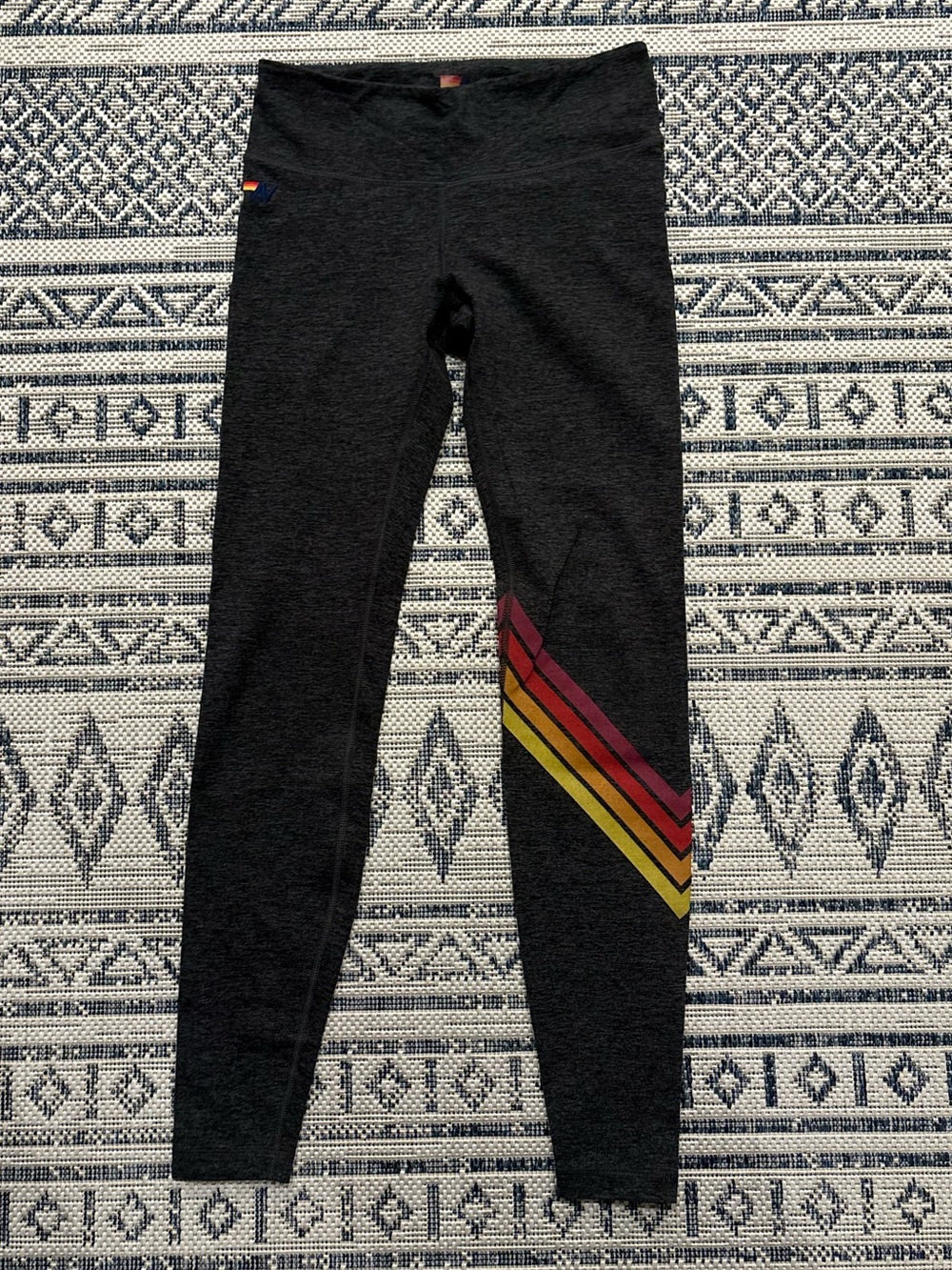 Aviator Nation Black Leggings with Red & Yellow Chevron Stripes